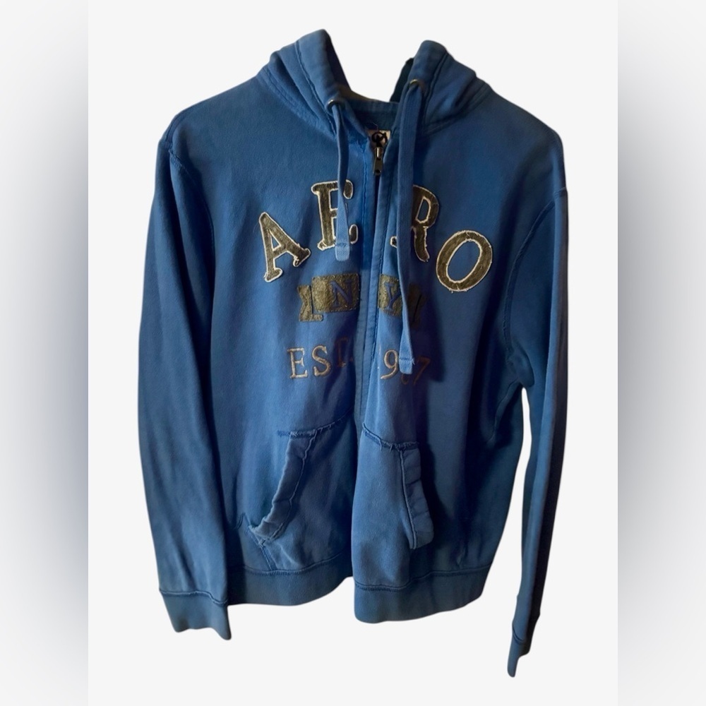 Y2K Classic and Trendy Aeropostale Cozy Full Zip Blue Hoodie | Size L